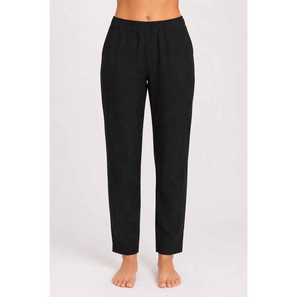 Soft Surroundings Black Linen Blend Pull On Tapered Pants 3GJ48 Womens PS Petite